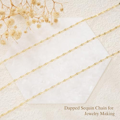 GTVOODX 33 Feet 18K Gold Plated Stainless Steel Chains for Jewelry Making | 2mm Dapped Sequin Permanent Jewelry Chain Spool Bulk for DIY Necklace and Bracelet Accessories - color: Gold Lip