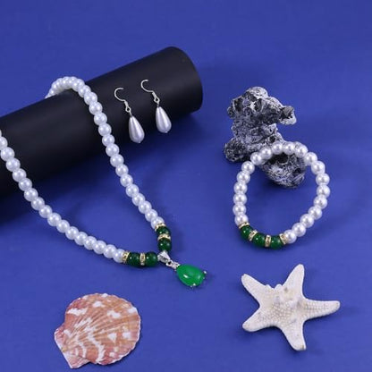 CSIYANJRY99 Pearl Jewelry Set for Women Prom Accessorie Faux Pearl Necklace Bracelet Earring Set Bride Bridesmaid Costume White Jewelry Sets - color: E-Green