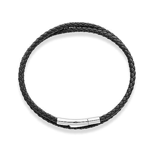 Miabella Genuine Italian Double Wrap Braided Leather Bracelet for Men Women, Stainless Steel Clasp, Made in Italy - color: Black, size: Small - 7" Length