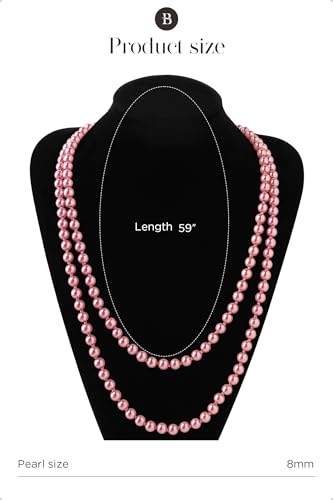 BABEYOND Long Pearl Necklace Faux Pearls Necklace Set Beaded Long Pearls Necklace 1920s Gatsby Costume Jewelry - color: Dusty Pink