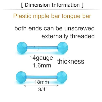 MODRSA 14g 16g Nipple Rings Tongue Rings 14 Gauge Surgical Steel Nipple Bar Barbell 14mm 16mm 18mm Silver Rose Gold Black Tongue Piercing Jewelry for Women Men - color: C2 - Mix Plastic - 3/4" (18mm)