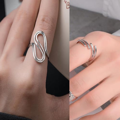 Loqimu 6 Pack Silver Midi Rings Stainless Steel Stackable Rings for Women Open Knuckle Rings Set Wide Irregular Finger Rings for Teen Girls Hug Geometric Fashion Rings Aesthetic Jewelry Gift - color: Silver 2