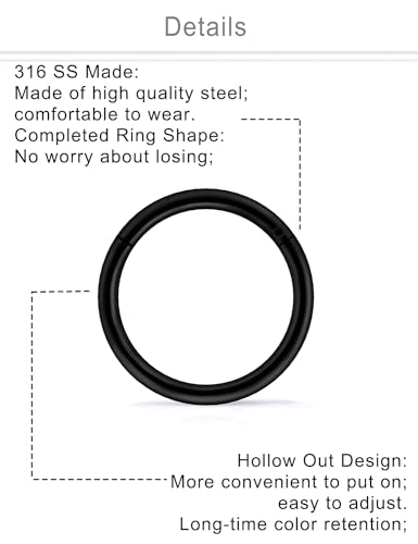 10PCS 20G/18G Surgical Steel Hinged Clicker Segment Nose Rings Hoops Septum Lip Ring Hoop Cartilage Tragus Helix Sleeper Earrings Piercing Jewelry for Women Men 6mm 7mm 8mm 9mm 10mm - color: 20g,6/7/8/9/10mm,black