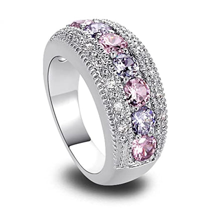 925 Sterling Silver Spinner Ring Meditation Ring Band Wide Hammered Worry Band - color: Pink Purple