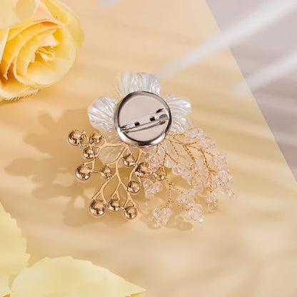 SELOVO Flower Crystal Brooch Bridal Simulated Pearl Brooch Pin Elegant Floral Broach for Prom - color: White