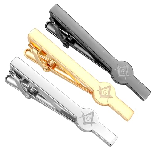 Tie Clips for Men 3Pcs Tie Bar Clip Set Personalized Gifts Suitable for Wedding Anniversary Business - style: 3pcs Freemason