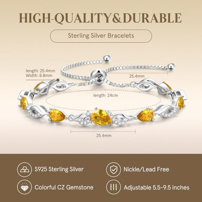 FANCIME Birthstone Teardrop Tennis Bracelet for Women, Sterling Silver 9x7mm main Gemstone Bolo Adjustable Chain Bracelet Fine Jewelry Birthday Gifts for Women Mom Wife Her - color: 11-Citrine