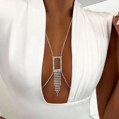 Rhinestone Body Chain for Women Sparkle Tassel Chest Chain Crossover Bikini Bra Chain Sexy summmer Beach Body Jewelry