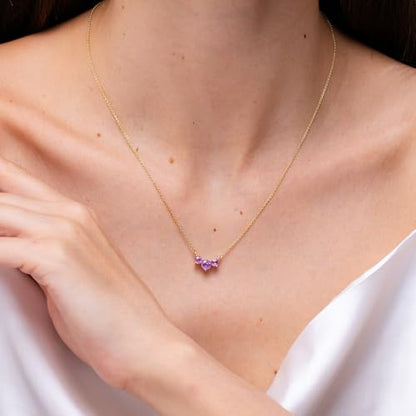 Angara Natural Pink Sapphire Pendant for Women | Classic Trio Round Pink Sapphire Necklace in 14K Solid Gold/Platinum With 18" Chain | Birthday, Anniversary, Gemstone Jewelry Gift