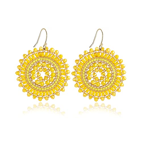 Colorful Summer Beaded Earrings For Women Crystals Glass Bead Dangle Drop Bohemia Earrings Statement Earrings For Women - color: Yellow