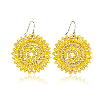 Colorful Summer Beaded Earrings For Women Crystals Glass Bead Dangle Drop Bohemia Earrings Statement Earrings For Women - color: Yellow