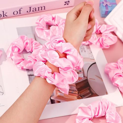 KICOSY 12PCS Light Pink Hair Scrunchies - Bulk Pink Satin Hair Ties for Girls - Pink Hair Accessories & Party Favors - color: light pink