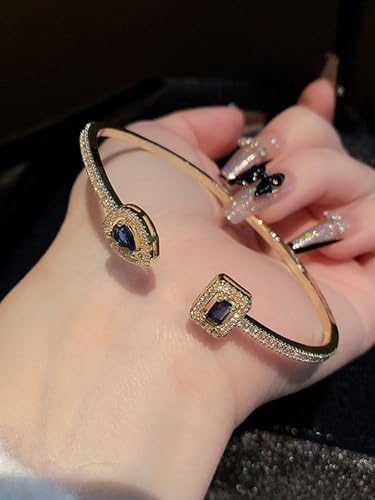 Elegant Versatile Youthful Bracelet, Delicate Water Drop & Square Stone Cuff Bangle for Women - color: Gold-White, size: One Size