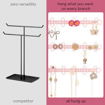 6-Tier Hanging Wall Jewelry Organizer, Earring, Necklace, Ring Holder-Pink | Large Capacity with 120 Earring Holes, Rotating Branches, Includes 3M Command Strips, Bracelet, Ring & Necklace Storage - color: 6-Tier Pastel Pink