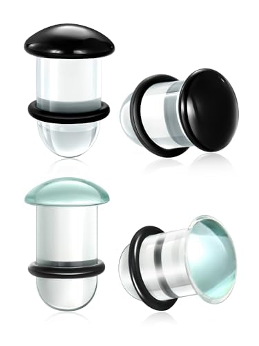 Aumeo One Pair Glass Gauges for Ears Single Flare Glass Plugs for Women and Men - color: Black+Clear, size: 9mm