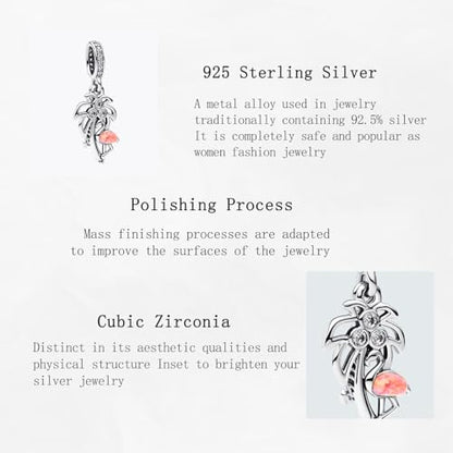 Charms Beads 925 Sterling Silver Animal Heart Flower Friend Dangle Pendant with 5A Cubic fits for Charms Bracelets for Woman Valentine's Day Mother's Day Christmas Graduation Birthday Gift - style: D29-Pink Bird and Tree
