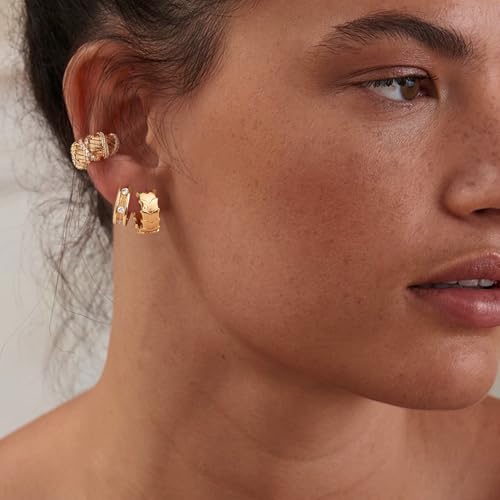 Women Gold Earrings Huggie Hoop Cubic Zirconia 14K Gold Plated Small Simple Hypoallergenic Everyday Jewelry - style: Trough