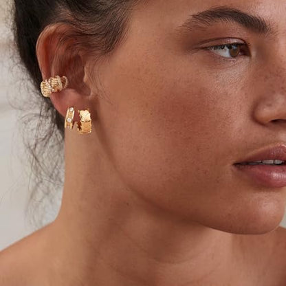 Women Gold Earrings Huggie Hoop Cubic Zirconia 14K Gold Plated Small Simple Hypoallergenic Everyday Jewelry - style: Trough