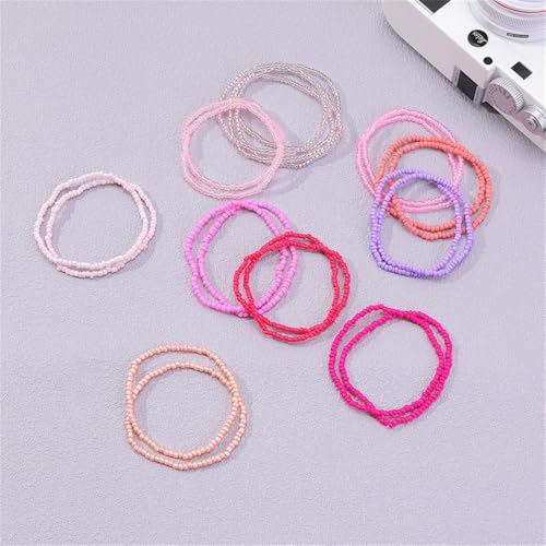 Boho Stackable Seed Beaded Bracelets for Women 18-20Pcs Colorful Handmade Multilayered Rice Bead Bracelet Set Summer Beach Bohemian Jewelry Gift - color: A-Pink