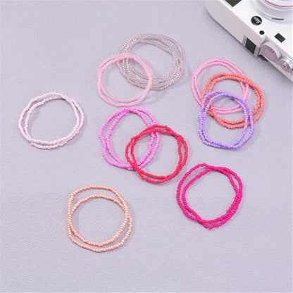 Boho Stackable Seed Beaded Bracelets for Women 18-20Pcs Colorful Handmade Multilayered Rice Bead Bracelet Set Summer Beach Bohemian Jewelry Gift - color: A-Pink