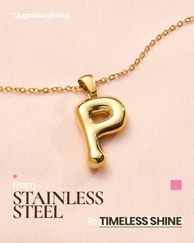 DoDoBeads Stainless Steel Initial Necklace, Waterproof 18K Gold Plated Necklace, Non-Tarnish Chunky Monogram Jewelry Gifts for Women, Mothers Day Gift - style: P