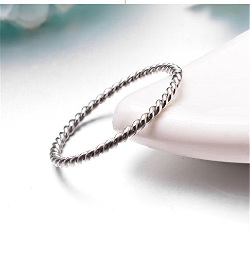 Women's Stainless Steel 1.1mm Rope Thin Wedding Ring Silver Rose Gold Plated Size 4 to 9 - color: 1.1mm, Silver