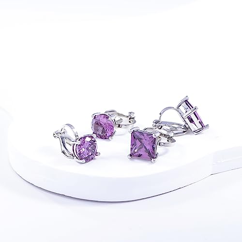 YOQUCOL 2 Pairs 8MM Cubic Zirconia Crystal Clip On Stud Earrings Non Pierced Stud Earrings For Women - color: Purple