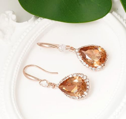Crystal Drop Earrings for Women Cubic Zirconia Teardrop Earrings Sparkling Rhinestone Dangle Earring - color: Gold Champion