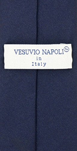 Vesuvio Napoli PreTied Men's Necktie Solid Color Mens Adjustable Zipper Neck Tie - color: Navy Blue