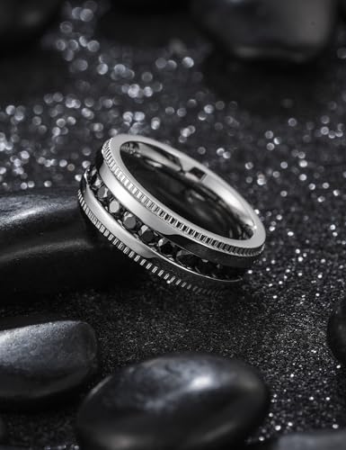King Will 316L Stainless Steel Wedding Band for Men Cubic Zirconia Inlay | Silver-Tone, 6/7/8mm, Comfort Fit, Durable, Zirconia inlay, Promise Gift - color: Steel-Black-7mm