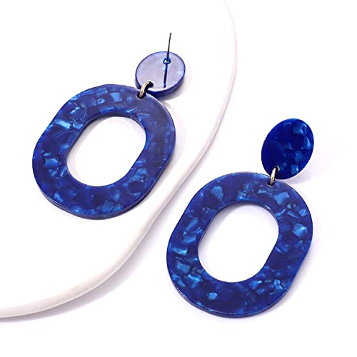 Acrylic Earrings For Women Statement Geometric Earrings Resin Acetate Drop Dangle Earrings Mottled Hoop Earrings Fashion Jewelry - color: J Navy Blue