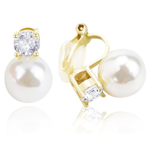 Gold Plated Pearl Clip on Earrings for Women, Non Pierced Earrings Ear Clips Jewelry for Wedding Bridal Gifts