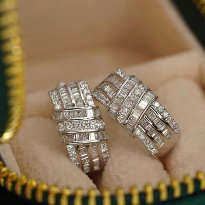 Modern Fashion Women Hoop Earrings Full Crystal CZ Wedding Trendy Jewelry - color: Silver Color