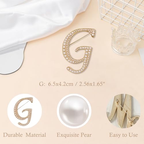A-Z Initial 26 Letter Brooch Pins, Gold Faux Pearl Alphabet Badges Breastpin for Hat Bag Dress Coat Suit Accessory, Elegant Name Personalized Gifts for Women Men - color: G