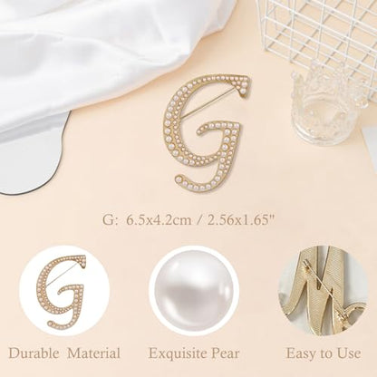 A-Z Initial 26 Letter Brooch Pins, Gold Faux Pearl Alphabet Badges Breastpin for Hat Bag Dress Coat Suit Accessory, Elegant Name Personalized Gifts for Women Men - color: G
