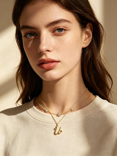 14K Gold A-Z Initial Lette Necklace Star Choker Women Necklace | Personalized Initial Jewelry, Meaningful Name Letter Gift for Women Wife Mom Friend, Perfect Present For Birthday/Anniversary - style: 14K Gold-U