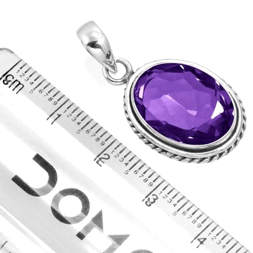 Chunky Natural Gemstone Pendant Necklace For Women Onyx, Turquoise, Amber, Garnet Oval Boho Genuine 925 Sterling Silver Handmade Jewelry - color: Amethyst Quartz