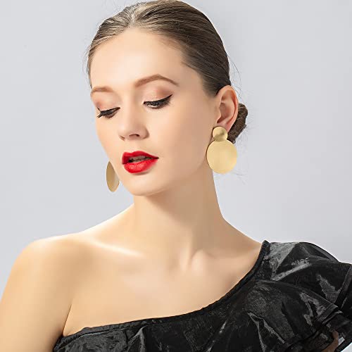 Matte Gold Silver Geometry Clip On Earrings for Women Retro Drop Clip Earrings for Women - style: 2 gold discs