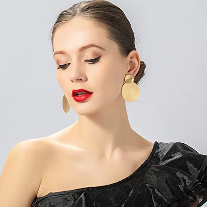 Matte Gold Silver Geometry Clip On Earrings for Women Retro Drop Clip Earrings for Women - style: 2 gold discs