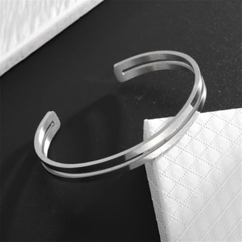 Simple polished titanium steel open bracelet, stainless steel C-shaped bracelet, adjustable double line bracelet, suitable for daily wear or gift giving, suitable for both men and women - color: silver