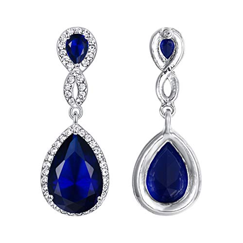 EVER FAITH Cubic Zirconia Wedding Earrings for Women Brides, Austrian Crystal Birthstone 8-Shape Infinity Bridal Dangle Earring - style: Pierced_Blue Silver-Tone