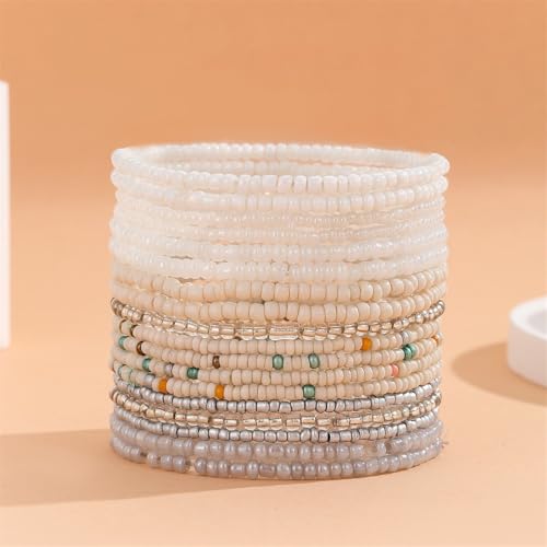 18Pcs Boho Stackable Beaded Bracelets for Women Colorful Handmade Multilayered Rice Beads Anklets Set Summer Beach Bohemian Jewelry Gift - color: Style 1 White