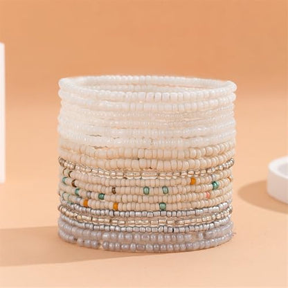 18Pcs Boho Stackable Beaded Bracelets for Women Colorful Handmade Multilayered Rice Beads Anklets Set Summer Beach Bohemian Jewelry Gift - color: Style 1 White