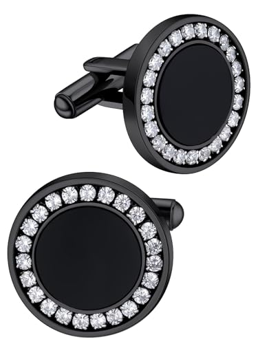 FaithHeart Mens Cufflinks, Norse Viking Tuxedo Shirt Cuff Links, Stainless Steel Cuff Links and Shirt Studs, Gift Box - style: 03. Black Onyx CZ-Black