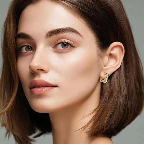 Small Chunky Gold Hoop Earrings For Women, 14k Gold Thick statement huggie hoop earrings Trendy Hoop Earrings Set Hypoallergenic Fashion Earrings - color: X-Gold 4