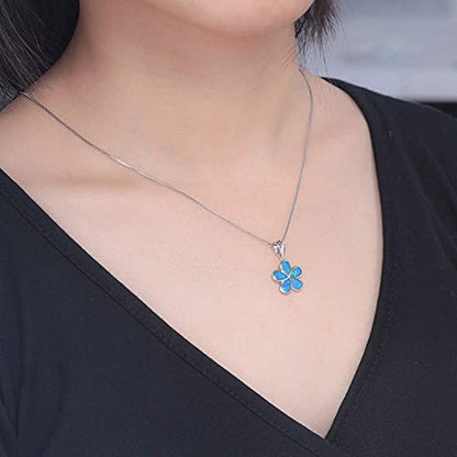 CiNily Opal Leaf/Flower Pendant Necklace for Women Silver Plated Jewelry Gift - color: Flower-Blue