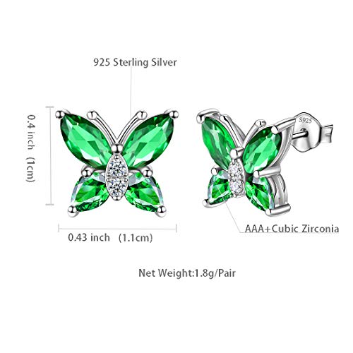 Butterfly Birthstone Stud Earrings - Women 925 Sterling Silver Butterflies Birthstone Stud Earrings Birthday Gift for Women - color: E.May