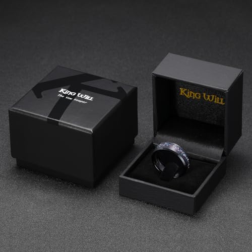 King Will Mens Galaxy Tungsten Wedding Band | 6mm/8mm, Beveled Edge, Comfort Fit, Durable, Sandstone Opal Inlay Polished, Everyday Wear - color: Colorful