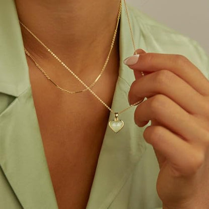 KissYan Healing Crystal Necklace, 14K Gold Plated Natural Stone Pendant Necklace Reiki Quartz Amethyst Citrine Gemstone Spiritual Jewelry Gifts for Women Girls - color: A-Aquamarine-Heart