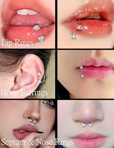 Oufksiyy Horseshoe Nose Ring Surgical Steel internal thread Double Gem Stud Nose Rings 16g Black Gold Lip Rings Cubic Zirconia Daith Septum Piercing Jewelry for Women Inner Diameter 6/8/10/12mm - color: Silver horseshoe rings 16G 6-12MM
